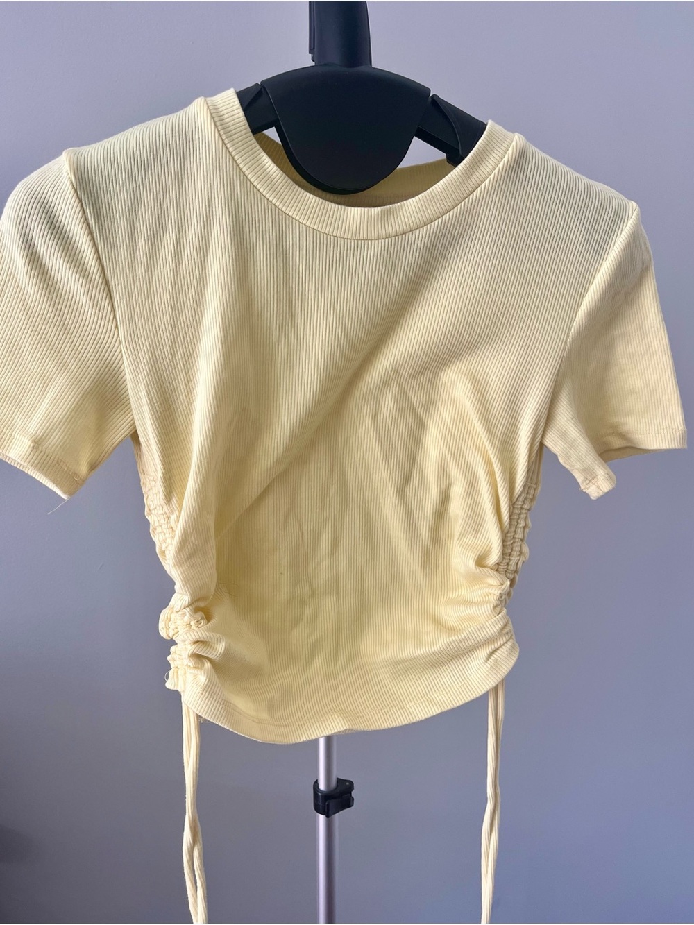 ZARA Ribbed Ruched Side Drawstring Top | Size Small | Butter Yellow - Picture 2 of 4